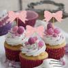 12PC Pink Bow Cupcake Toppers Bowknot Cupcake Topper for Girls Birthday Party Decorations Bow Cake Topper for Bridal Baby Shower Wedding Party Decor view 2
