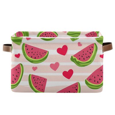 Aslsiy Storage Basket Cute Watermelon Slice Nursery Bins Stripe Baby Box Canvas Clothes Shelf Basket Laundry Hamper Gift Baskets for Home Closet 1 Pcs