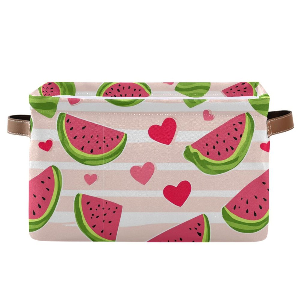 Aslsiy Storage Basket Cute Watermelon Slice Nursery Bins Stripe Baby Box Canvas Clothes Shelf Basket Laundry Hamper Gift Baskets for Home Closet 1 Pcs