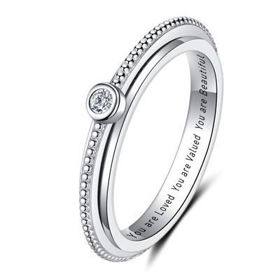 ZOEXUE Simple Design Spinner Fidget Ring for Anxiety Relief - Sterling Silver Anti-Anxiety Ring with Mini White Cubic Zirconia Inlay, Ideal for Women, Daughter and Those with ADHD or Autism