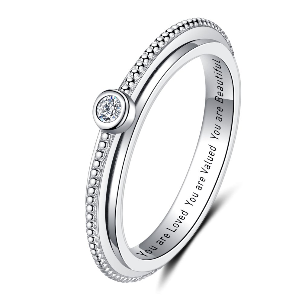 ZOEXUE Simple Design Spinner Fidget Ring for Anxiety Relief - Sterling Silver Anti-Anxiety Ring with Mini White Cubic Zirconia Inlay, Ideal for Women, Daughter and Those with ADHD or Autism