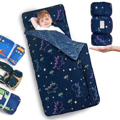 Primlect Thickened Toddler Nap Mat with Removable Pillow and Minky Blanket, Extra Large 55''x35'' Sleeping Bag, Washable, Roll up, Perfect for Daycare, Preschool, Kindergarten, Boys and Girls
