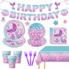 122Pcs Mermaid Birthday Party Decorations Set Mermaid Party Supplies Includes Plates, Napkin, Fork, Cup, Tablecloth, Banner for Baby Shower Ocean Birthday Party Decorations, Serves 24 view 1