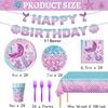 122Pcs Mermaid Birthday Party Decorations Set Mermaid Party Supplies Includes Plates, Napkin, Fork, Cup, Tablecloth, Banner for Baby Shower Ocean Birthday Party Decorations, Serves 24 view 2