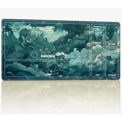 Playmat with Zones for MTG Magic The Gathering, 24 x 14 inches Stitched TCG Card Play Mat Commander Board Game Mats Smooth Rubber Surface Battle Game Desk Mat, Ocean Waves