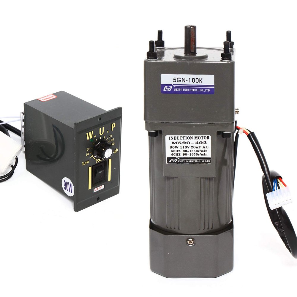 110V 90W AC Gear Motor Electric Single-Phase Motor Gear Reversible Motor 0-13.5RPM Electric Variable Speed Adjustable Controller Governor GearedMotor with Speed Controller, Reduction Ratio: 1:100