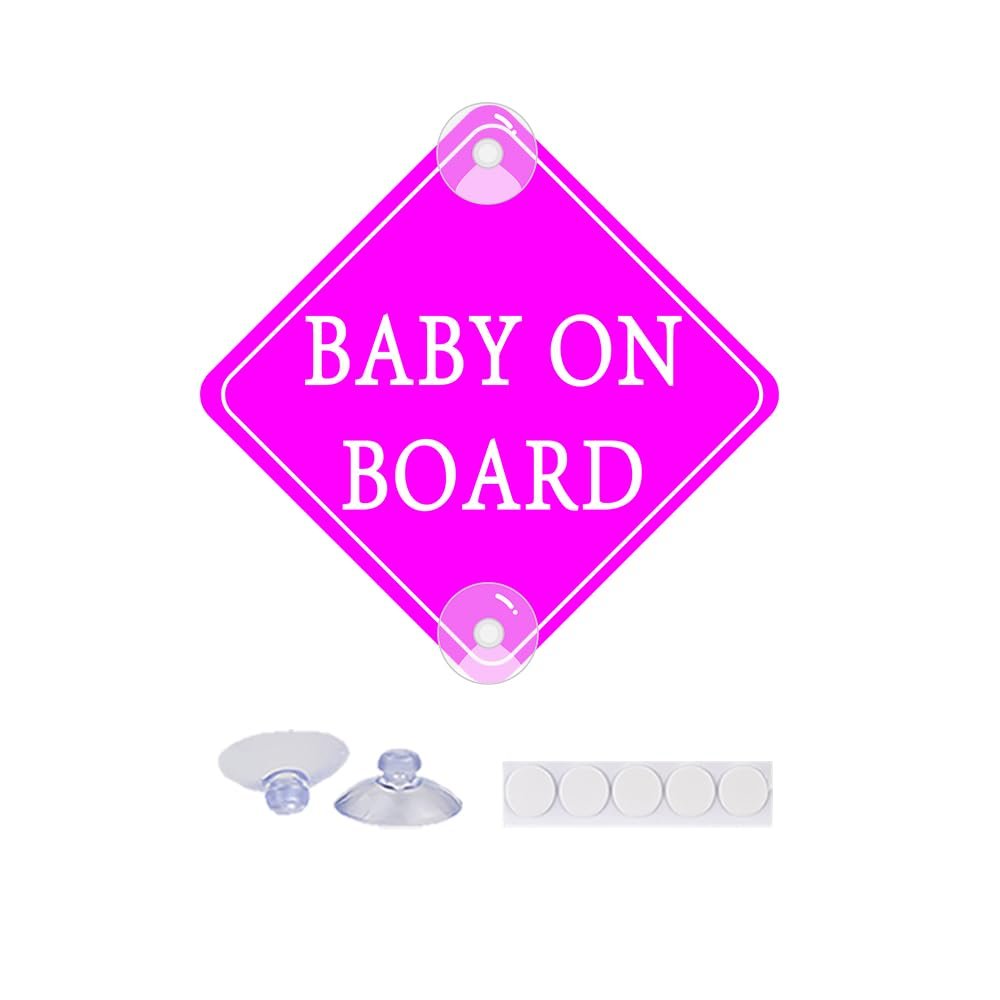 Baby on Board Stickers for Cars, Nouiroy Kids On Board Decal Baby in Car Sign Decals with 2 Suction Cups,PVC Stickers Safety Warning Sign (Pink(Suction up))
