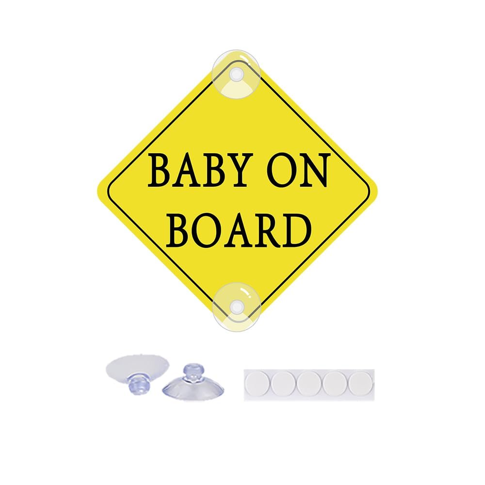Baby on Board Stickers for Cars, Nouiroy Kids On Board Decal Baby in Car Sign Decals with 2 Suction Cups,PVC Stickers Safety Warning Sign (Yellow(Suction up))