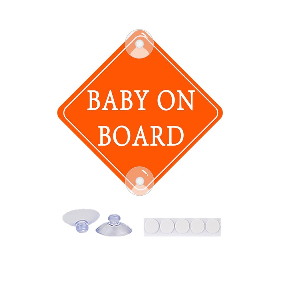 Baby on Board Stickers for Cars, Nouiroy Kids On Board Decal Baby in Car Sign Decals with 2 Suction Cups,PVC Stickers Safety Warning Sign (Orange(Suction up))