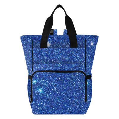 SPRIPORT Blue Glitter Diaper Bag Backpack for Baby Boys Girls Baby Essentials Travel Tote with Stroller Straps & Bottle Storage Maternity Baby Changing Bags for Moms Dads Traveling Shopping Hiking