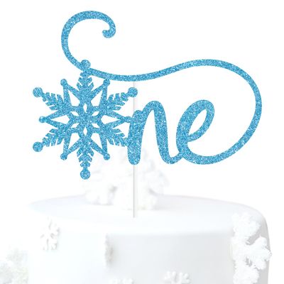 Blue Glitter Snowflake One Cake Topper, Winter Onederland/It's Snow Much Fun to Be One, Winter Snowflake Baby's 1st Birthday Party Decorations Supplies