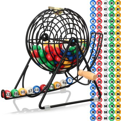 Poen 101 Pcs Lottery Bingo Game Set Include 12 Inch Cage 1-100 Numbers 0.9 Inch Window Balls Raffle for Game Night, Large Group Activities(Excluding Bingo Board)