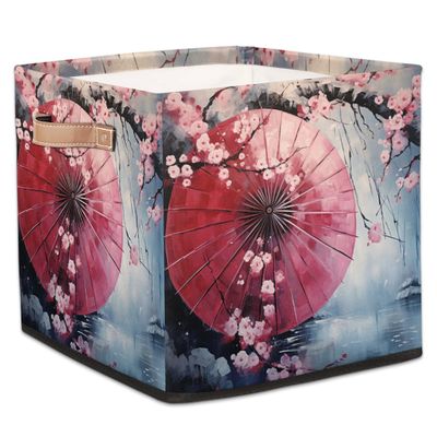 JXDXHCW 13x13 Inch Storage Basket Bin Oil Painting Cherry Blossom Japanese Polyester Cloth Storage Cube Box Toys Clothes Towels Organizer for Kids Room Bedroom Shelves Pantry