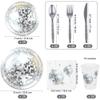 durony 176 Pieces 70s 80s Silver Disco Party Tableware Set Disposable Paper Plates Cups Napkins Cutlery Glitter Table Runner for 25 Guests Wedding Birthday Party Supplies Disco Parties Decorations view 2