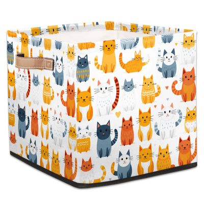 JXDXHCW 13x13 Inch Storage Basket Bin Cute Cats Lovely Animal Pattern Polyester Cloth Storage Cube Box Toys Clothes Towels Organizer for Kids Room Bedroom Shelves Pantry