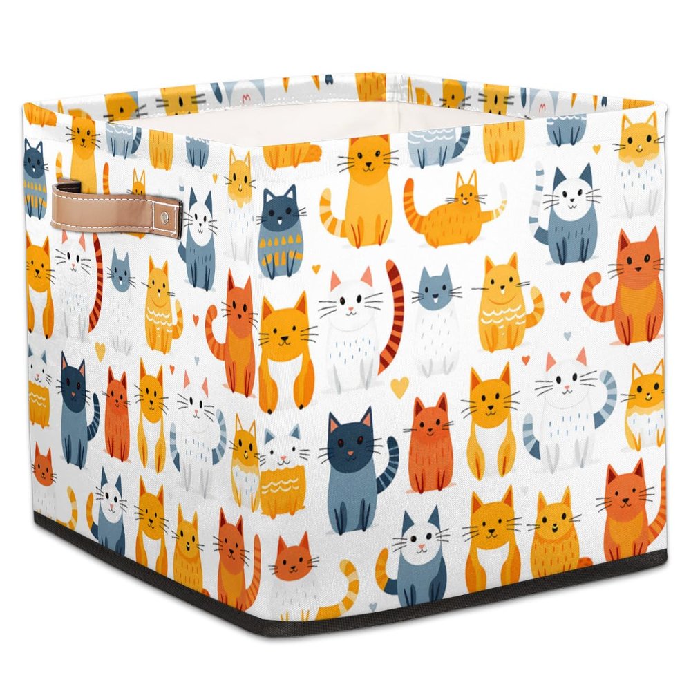 JXDXHCW 13x13 Inch Storage Basket Bin Cute Cats Lovely Animal Pattern Polyester Cloth Storage Cube Box Toys Clothes Towels Organizer for Kids Room Bedroom Shelves Pantry