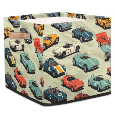 JXDXHCW 13x13 Inch Storage Basket Bin Vintage Cute Cartoon Car Polyester Cloth Storage Cube Box Toys Clothes Towels Organizer for Kids Room Bedroom Shelves Pantry