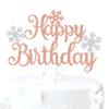 Rose Gold Glitter Winter Happy Birthday Cake Topper, Christmas Snowman Cake Dcor, Winter Snowflake Themed Birthday Party Decorations Supplies view 1