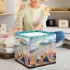 JXDXHCW 13x13 Inch Storage Basket Bin Summer Beach Starfish Seashell Polyester Cloth Storage Cube Box Toys Clothes Towels Organizer for Kids Room Bedroom Shelves Pantry view 3