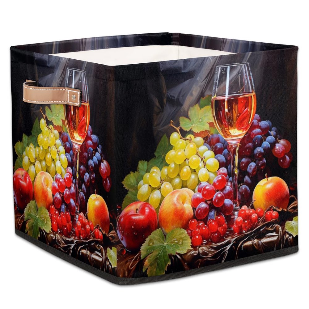 JXDXHCW 13x13 Inch Storage Basket Bin Modern Grapes Wine Theme Polyester Cloth Storage Cube Box Toys Clothes Towels Organizer for Kids Room Bedroom Shelves Pantry