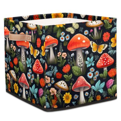 JXDXHCW 13x13 Inch Storage Basket Bin Mushroom Butterfly Flower Leaves Polyester Cloth Storage Cube Box Toys Clothes Towels Organizer for Kids Room Bedroom Shelves Pantry