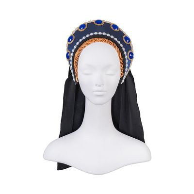 Willyacos Tudor French Hood Anne Boleyn Costume Headpiece Elizabethan Headwear Renaissance Tudor Hat Headdress Headband (Blue, One size)