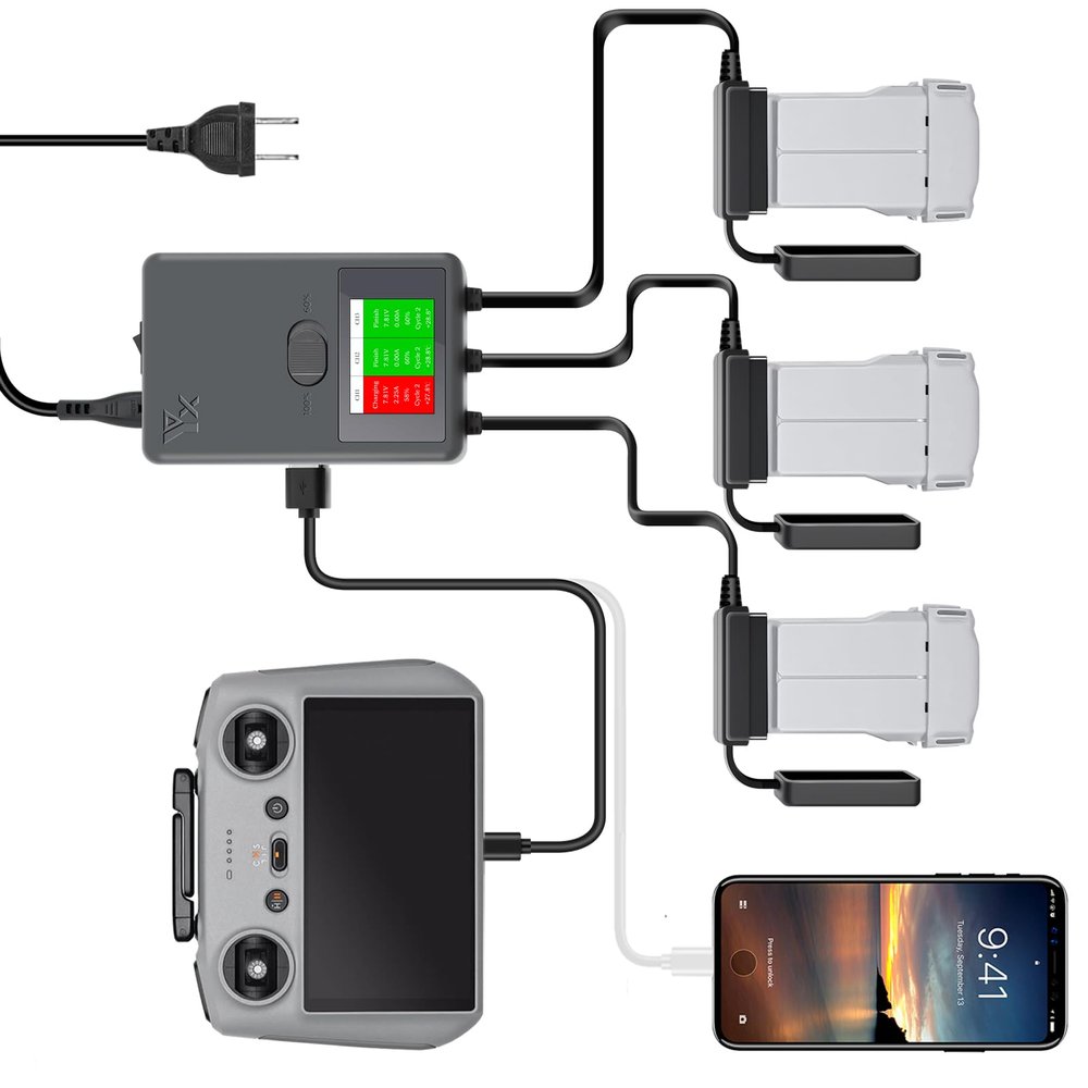 Hanatora Display Parallel Battery Charger with Storage Charge for DJI Mini 4 Pro,Mini 3/3 Pro,Fast Charging Three Batteries,Multi Hub Drone Accessories