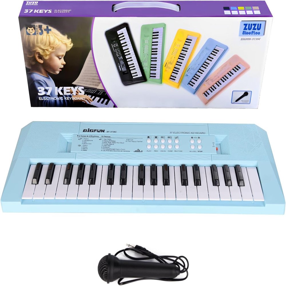 ZuzuBlooploo Kids Piano Keyboard, 37 Keys Portable Music Keyboard Early Learning Educational Electronic Music Piano Instrument Toys for 3 4 5 6 Year Old Boys and Girls (Blue)