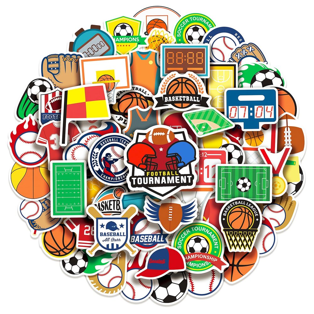100 Pack Sports Stickers, Sports Football Soccer Baseball Basketball Party Favors, Birthday Decorations