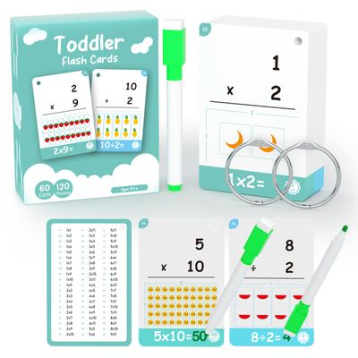 60 Cards, 120 Pictures Educational Math Flash Cards, Multiplication Division Flash Cards, for Toddlers 7,8,9,10,11 Years for 2ed, 3rd,4th5th, 6th Grade Studends.
