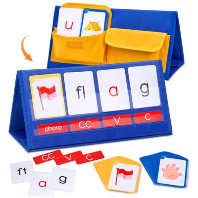 Gamenote Word Building Desktop Pocket Chart - CVCC & CCVC Word Phonics GameSight Words Flash Cards Kindergarten Classroom Must HavesBlending Board for Kids Learning Reading and Spelling