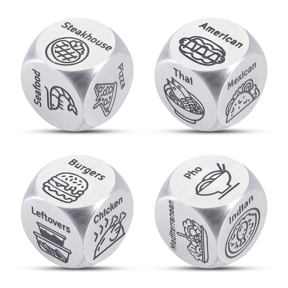 4 PCS Food Decision Dice for Couple Valentine Gifts for Him Her Boyfriend Girlfriend 11th Steel Anniversary Sweetest Day Christmas Stocking Stuffers Santa Swap Gift Exchange Dice White Elephant