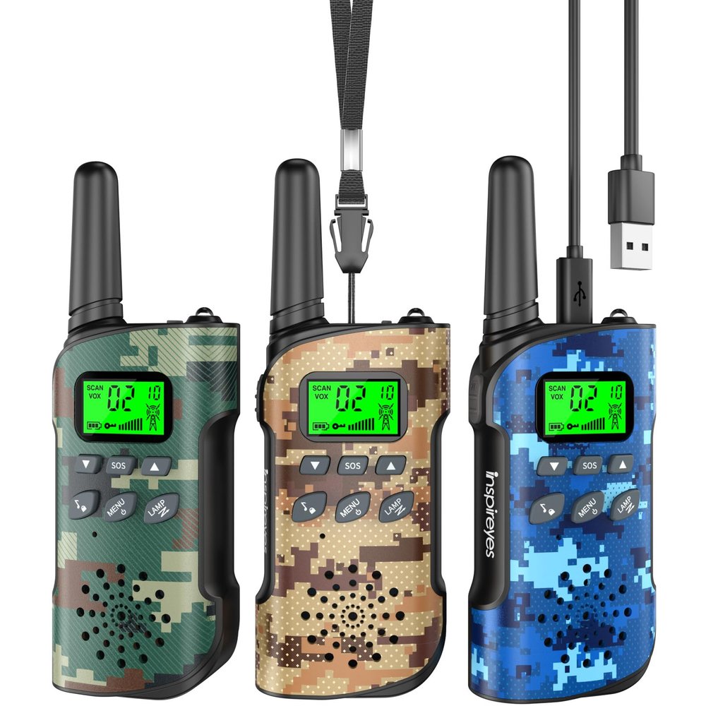 Inspireyes Walkie Talkies for Kids Rechargeable,Toys for Boys and Girls Ages 3-12, 3 Pack Long Range 2-Way Radios, Birthday Gifts,Christmas Stockings, Outdoor Play, Family Games, Hiking Camping Gear