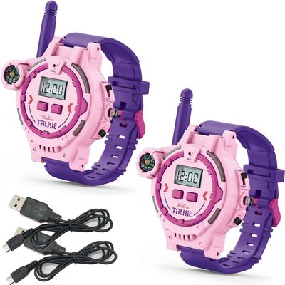 Rechargeable Walkie Talkie for Kids Two-Way Radio Walky Talky with Flashlight Children Outdoor Game Interphone Toy Game and Gifts for Boy and Girl Age 4 to 12 (Pink)