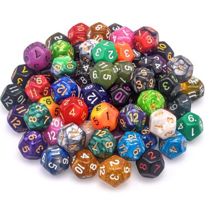 AUSTOR 70 Pieces 12 Sided Dice Mixed Color Polyhedral Dice Set 12 Sides Dices Assortment with a Black Velvet Storage Bag for DND RPG MTG Table Games