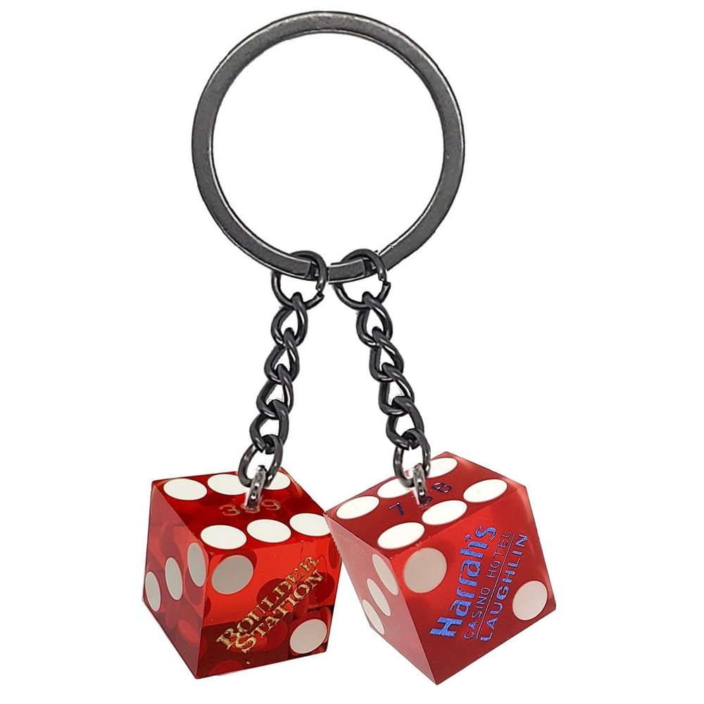 Novelty Casino Dice Keychain Key Ring Featuring Genuine Lake Tahoe Reno Las Vegas Nevada Casino Craps 19mm Dice (Red)
