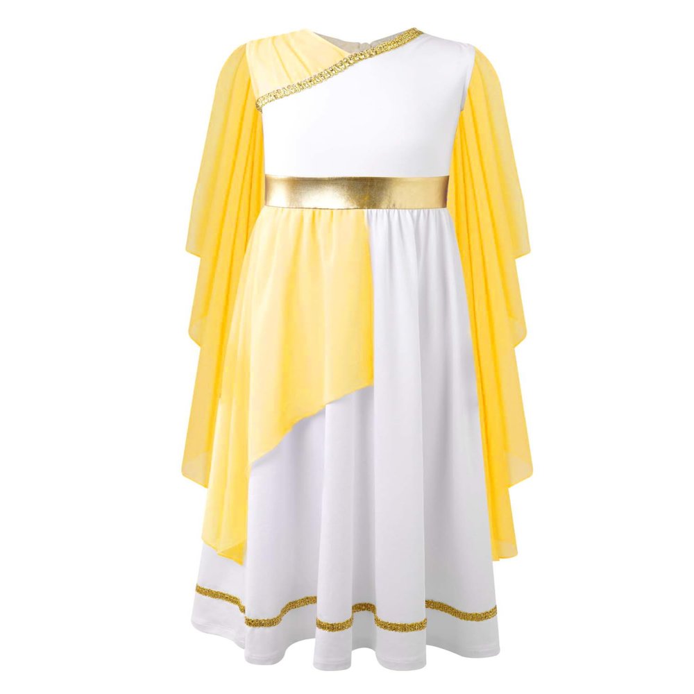ACSUSS Kids Girls Ancient Roman Grecian Princess Dress Youth Halloween God Toga Fairytale Role-Play Costume Yellow 16 Years