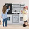 MAT EXPERT Kids Kitchen Playset, Wooden Chef Pretend Toy Kitchen w/Chalkboard, Ice Maker, Cookware Accessories, Telephone, Oven, Microwave, Play Kitchen for Toddlers, Gift for Boys Girls 3+ (White) view 2