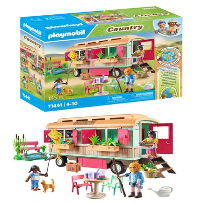 PLAYMOBIL Country 71441 Cozy Trailer Cafe with Detailed Equipment and a Goose Pond Fun Imaginative Role Play, Durable Toy for Children from 4 Years