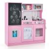 MAT EXPERT Kids Kitchen Playset, Wooden Chef Pretend Toy Kitchen w/Chalkboard, Ice Maker, Cookware Accessories, Telephone, Oven, Microwave, Play Kitchen for Toddlers, Gift for Boys Girls 3+ (Pink) view 1