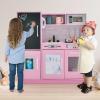 MAT EXPERT Kids Kitchen Playset, Wooden Chef Pretend Toy Kitchen w/Chalkboard, Ice Maker, Cookware Accessories, Telephone, Oven, Microwave, Play Kitchen for Toddlers, Gift for Boys Girls 3+ (Pink) view 2