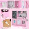 MAT EXPERT Kids Kitchen Playset, Wooden Chef Pretend Toy Kitchen w/Chalkboard, Ice Maker, Cookware Accessories, Telephone, Oven, Microwave, Play Kitchen for Toddlers, Gift for Boys Girls 3+ (Pink) view 3