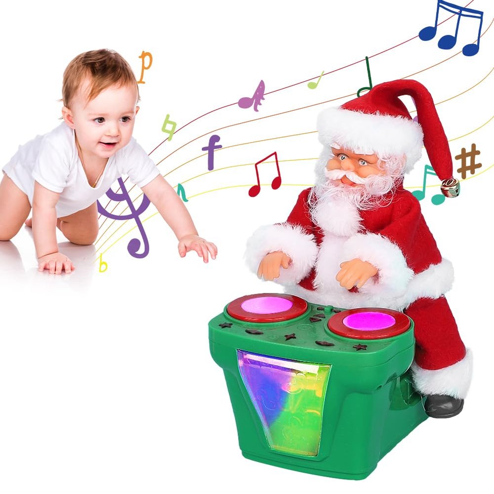 Electric Playing Drum Sliding Santa Claus With Light Sliding Back and Forth Singing Santa Claus Doll Christmas Decoration Musical Electric Santa Claus Christmas Ornament for Home Desktop Party Decor