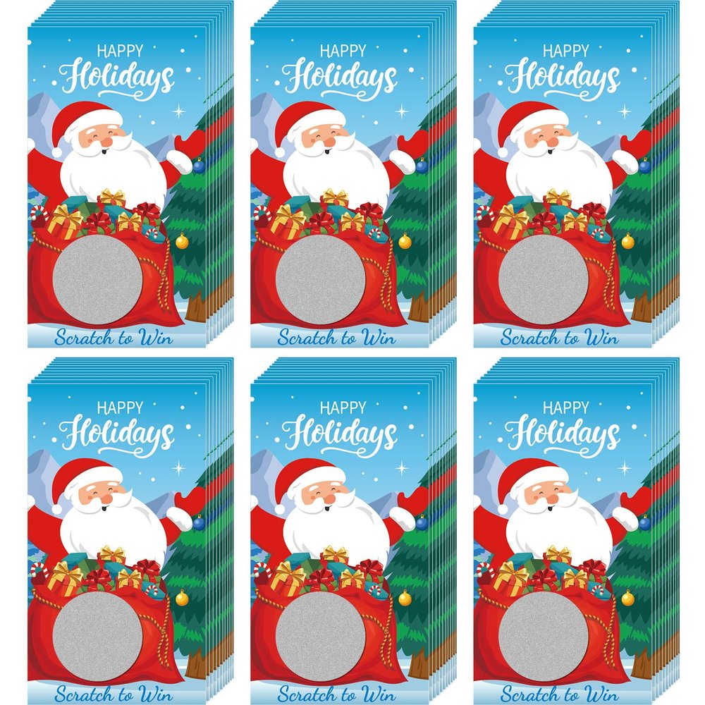 60 Pieces Christmas Scratch Off Cards Stickers Christmas Party Games Christmas Blank Gift Certificate for Festive Raffle Tickets 3.5 x 2.1 inch Christmas Santa Claus Party Favors Games Supplies