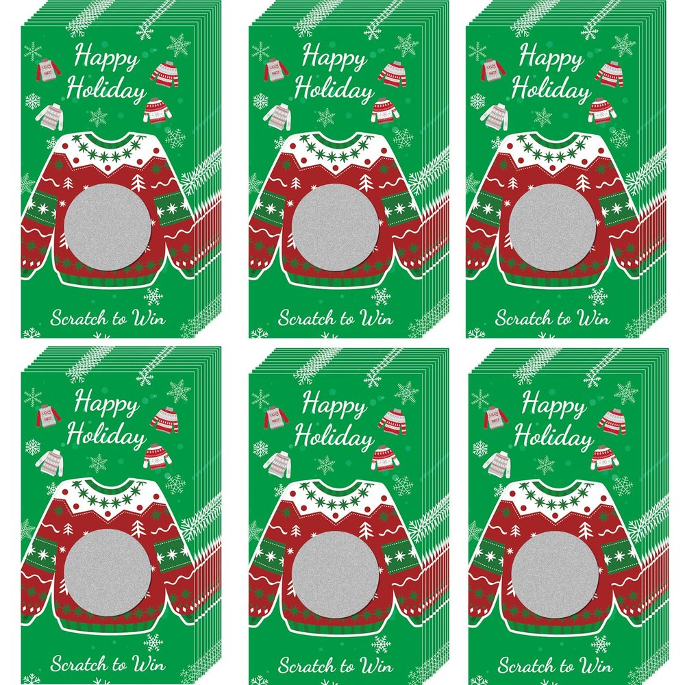 60 Pieces Christmas Scratch Off Cards Stickers Christmas Party Games Christmas Blank Gift Certificate for Festive Raffle Tickets 3.5 x 2.1 inch Christmas Ugly Sweaters Party Favors Games Supplies