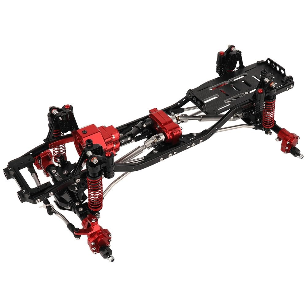 RZXYLRC All Metal Chassis Frame with Prefixal Transmission for Axial 1/10 SCX10 & SCX10 II Upgrade Crawler Car Refit Kit Parts with Portal Axles (red)