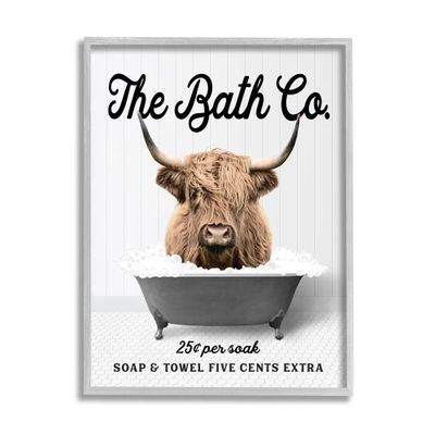 Stupell Industries Bubble Bath Highland Cow Framed Giclee Art by Lettered and Lined