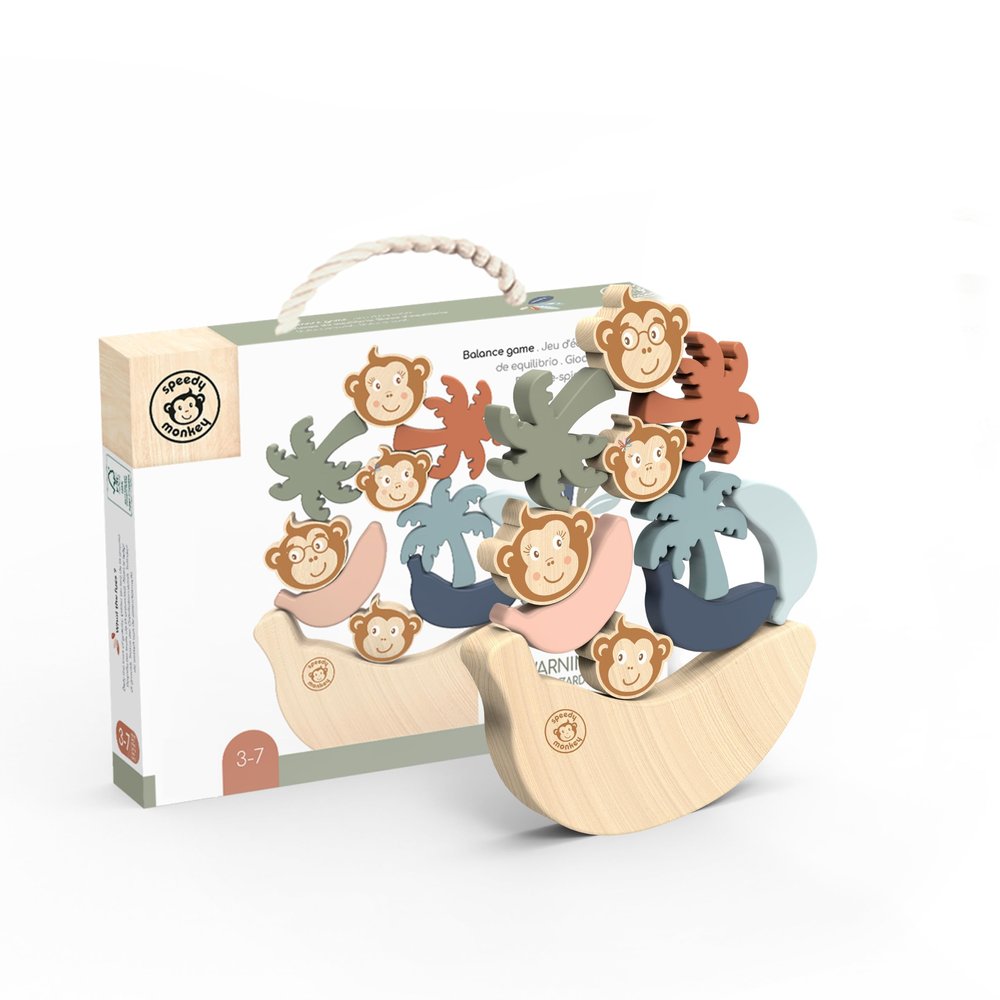 Speedy Monkey See Saw Game, Wooden Stacking Blocks, Balance Beam with Bananas, Palm Trees & Monkeys, Enhances Color Knowledge, Logic & Fine Motor Skills, Non-Toxic Paint For Kids