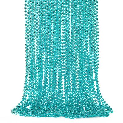 EOBOH 24PCS Mardi Gras Beads, Metallic Blue Bead Necklace Party Favors, 33" Mardi Gras Necklace Stuff, Festival Parade Throw Accessories for Wedding Birthday Gender Reveal Party Supplies Decor