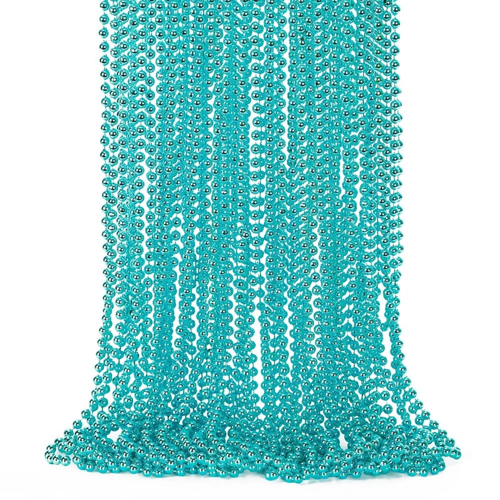 EOBOH 24PCS Mardi Gras Beads, Metallic Blue Bead Necklace Party Favors, 33" Mardi Gras Necklace Stuff, Festival Parade Throw Accessories for Wedding Birthday Gender Reveal Party Supplies Decor